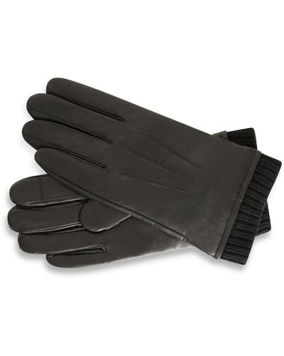Barneys Originals Black Leather Gloves With Knitted Cuff