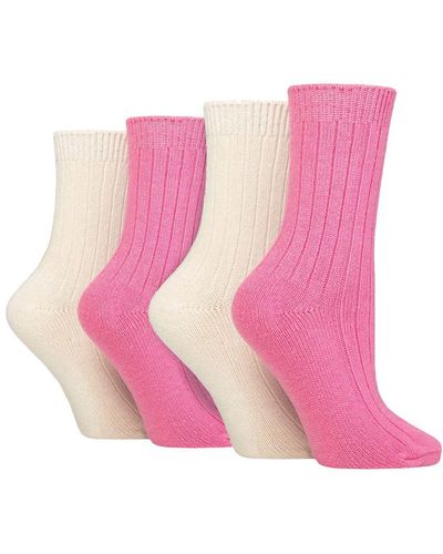 Wildfeet 4 Paar Dames Cashmere Boot Sokken | Ribgebreide Wollen Bed Sokken - Roze / Room