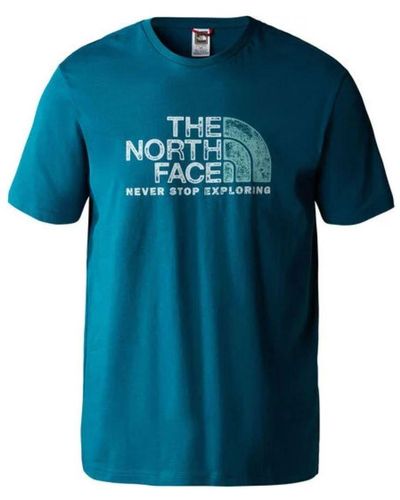 The North Face Short Sleeve T Shirt In Blue Cotton