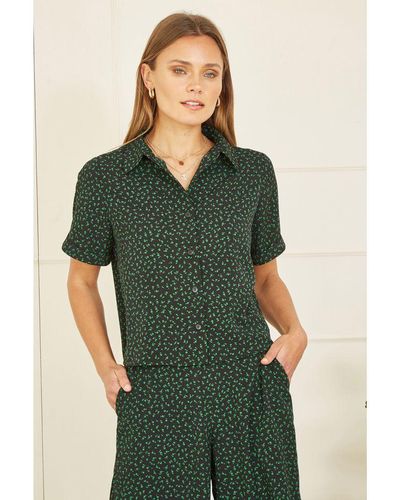 Yumi' Ditsy Print Shirt - Green