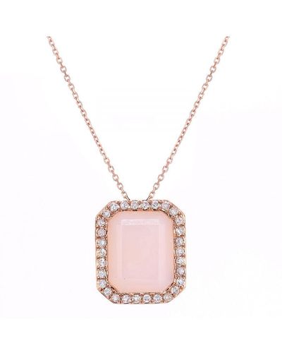 DIAMANT L'ÉTERNEL 9ct Roségouden Diamanten En Roze Opaal Rechthoekig Geslepen Hangerketting