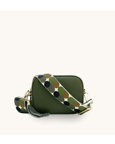 Apatchy London Olive Green Leather Crossbody Bag With Khaki Pills Strap