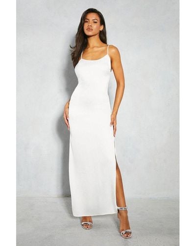 MissPap Crinkle Asymmetric Open Back Maxi Slip Dress - White