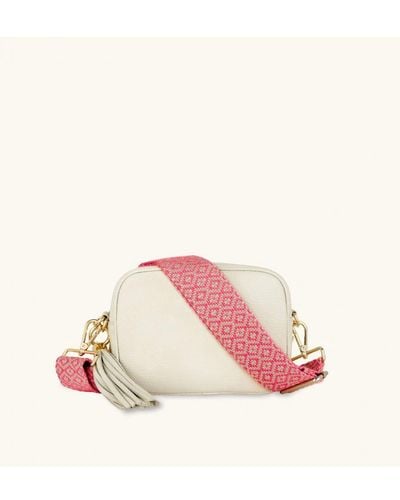 Apatchy London Leather Crossbody Bag With Neon Cross-Stitch Strap - Pink