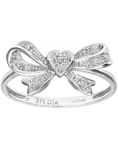 DIAMANT L'ÉTERNEL 9Ct Diamond Heart Bow Tie Ring - Grey
