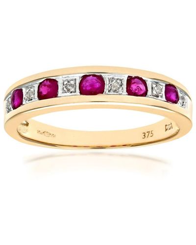 DIAMANT L'ÉTERNEL 9ct Geelgouden Ring Met Diamant En Robijn - Roze