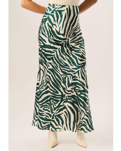 Gini London Zebra Bias Maxi Skirt - Green