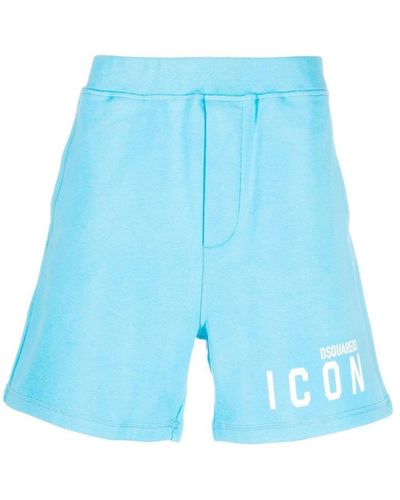 DSquared² Icon Logo Printed Cotton Shorts - Blue