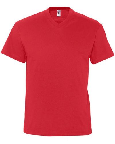 Sol's Victory V Neck Short Sleeve T-Shirt () Cotton - Red
