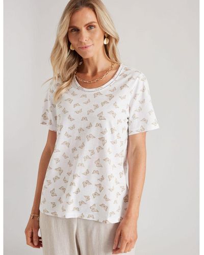 Millers Short Sleeve Top With Crochet Neck Insert - White