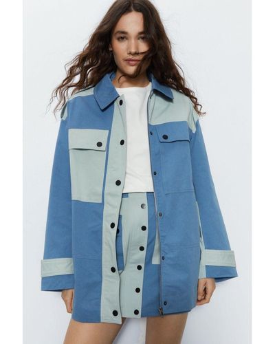 Warehouse Cotton Colour Block Utility Jacket - Blue