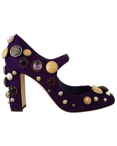 Dolce & Gabbana Purple Suede Embellished Pump Mary Jane Shoes Leather - Blue