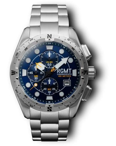 RGMT Surveyor Japanese Quartz 44mm Blue Watch With Stainless Steel Bracelet Stainless Steel - Grey