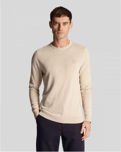 Lyle & Scott Tonal Eagle Cotton Crew Neck Jumper - Natural