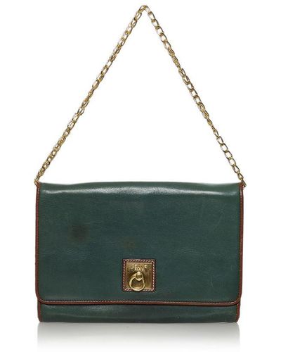 Celine Vintage Leather Shoulder Bag Green Calf Leather