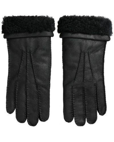 Dolce & Gabbana Leather Winter Gloves With Logo Detail - Black