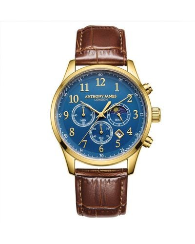 Anthony James Hand Assembled Moonphase Chronograph Leather - Blue