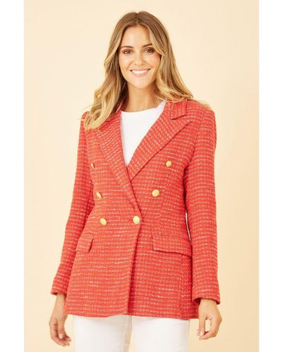 Yumi' Boucle Fitted Blazer - Red