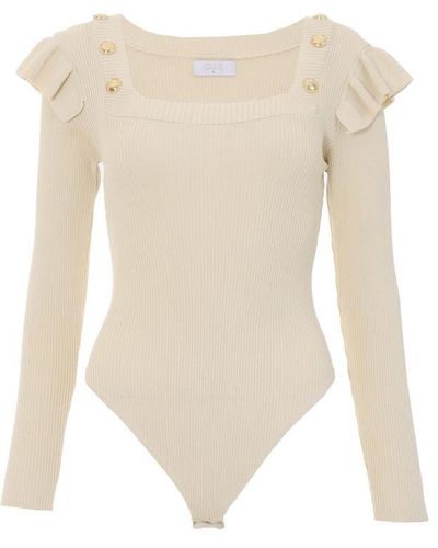 Quiz Knitted Long Sleeve Bodysuit Cotton - White