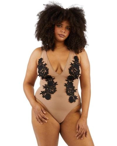 Playful Promises Ppgbd086 Alaina Mesh And Black Embroidery Body - Brown
