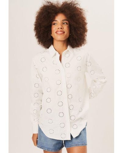 Gini London Katoenen Geborduurd Overhemd Met Lange Mouwen - Wit