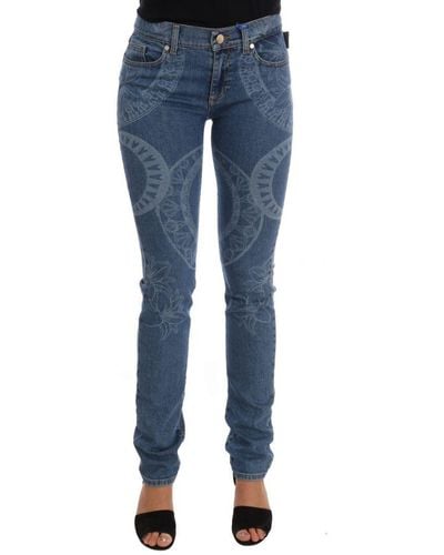 Versace Dames Spijkerbroek Met Blauwe Wasprint En Stretch Slim Fit Jeans