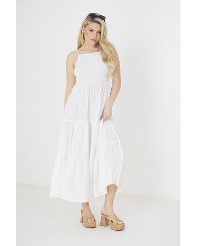 Brave Soul 'Mia' Tiered Maxi Dress - White