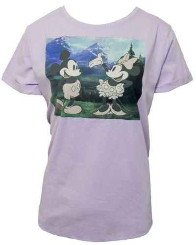 Disney Ladies Outdoors Mickey & Minnie Mouse T-Shirt () - Purple