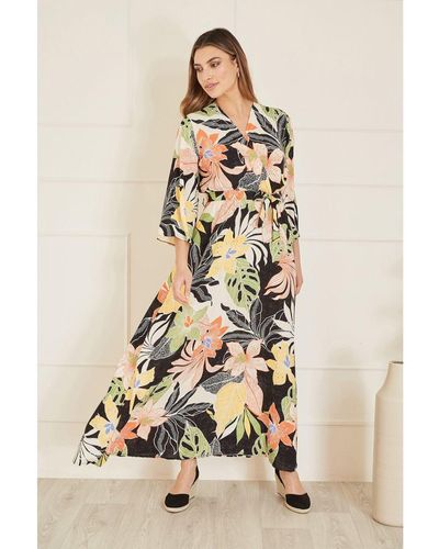 Mela London Tropical Print Wrap Midi Dress - Natural