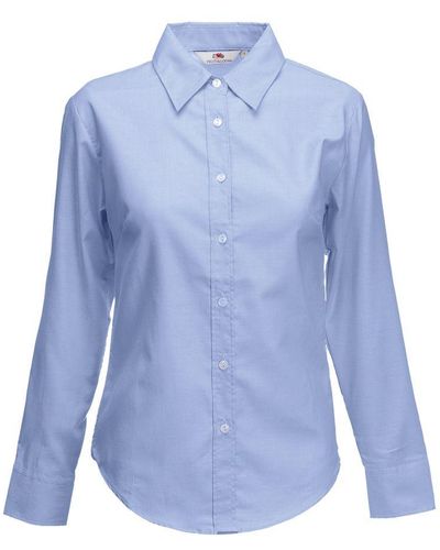 Fruit Of The Loom Ladies Lady-Fit Long Sleeve Oxford Shirt - Blue
