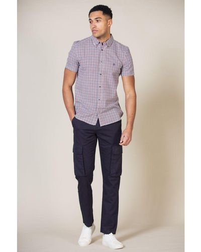 French Connection Cotton Short Sleeve Gingham Shirt - Blue