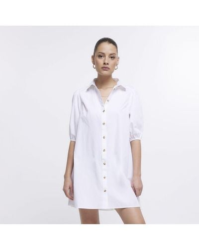 River Island Mini Shirt Dress White Short Sleeve Cotton