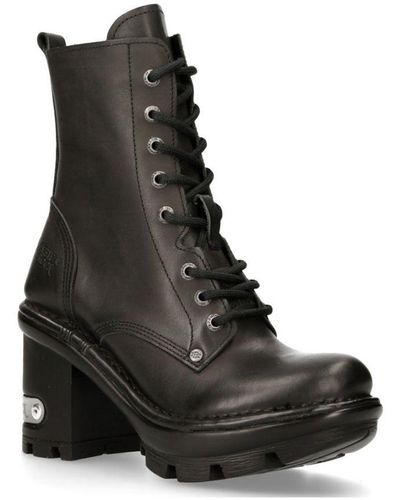 New Rock Gothic Leather Biker Boots- Neotyre07X-S1 - Black