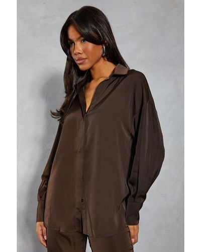 MissPap Satin Relaxed Shirt - Brown
