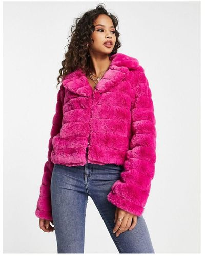 Miss Selfridge Collar Crop Faux Fur Jacket - Pink