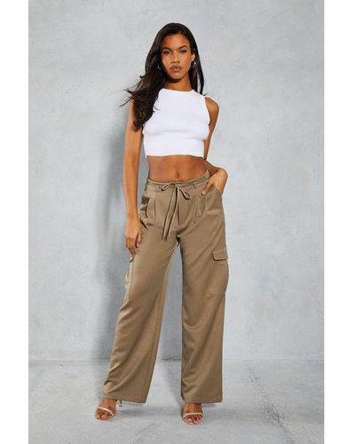 MissPap Tie Waist Pocket Relaxed Cargo Trousers - Grey