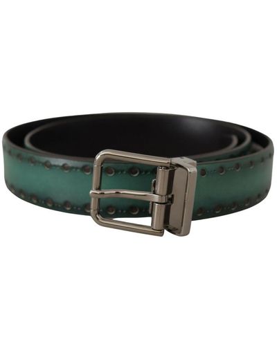 Dolce & Gabbana Giotto Leather Metal Buckle Belt - Green