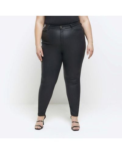 River Island Skinny Jeans Plus Coated High Waisted Viscose - Black