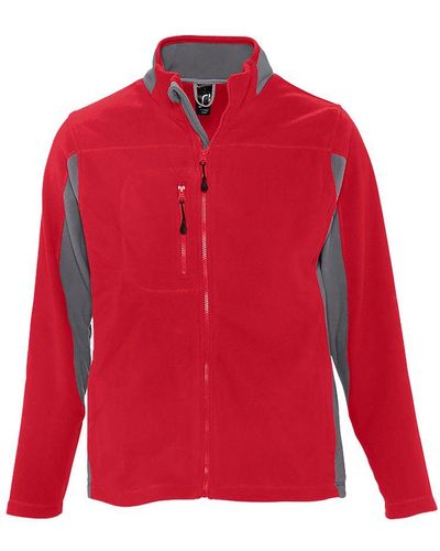 Sol's Nordic Full Zip Contrast Fleece Jacket (/Medium) - Red