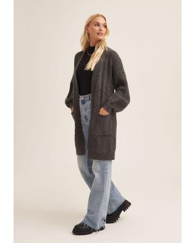 Gini London Cable Knit Pocket Edge To Cardigan - Natural
