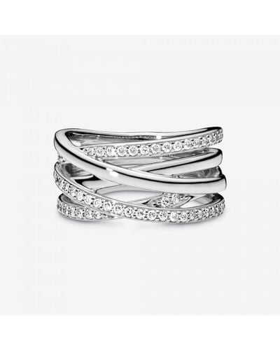 PANDORA 'Sparkling & Polished Lines' 925 Sterling Ring - White