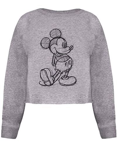 Disney Ladies Mickey Mouse Sketch Crop Sweatshirt (Sports) - Grey