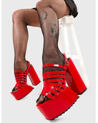 LAMODA Platform Sandals Out With A Bang Round Toe High Heels Strap - Red