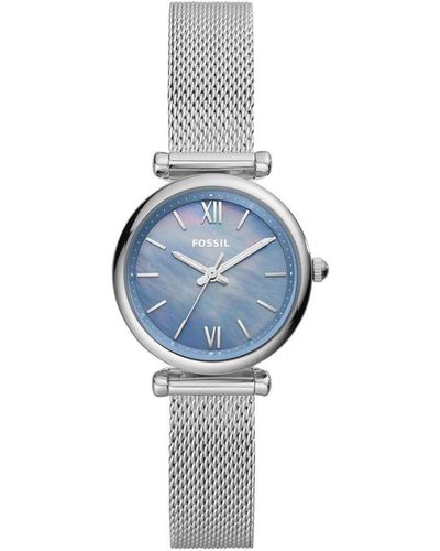 Fossil Carlie Mini Silver Watch Es5083 Stainless Steel - Blue