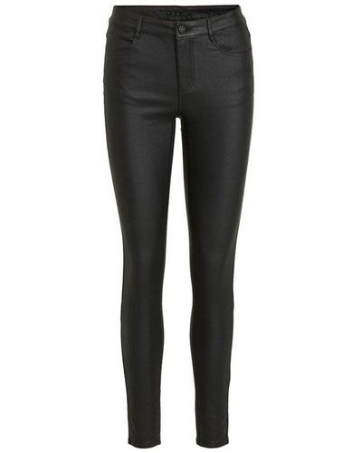 Vila Leather Look Trousers - Black