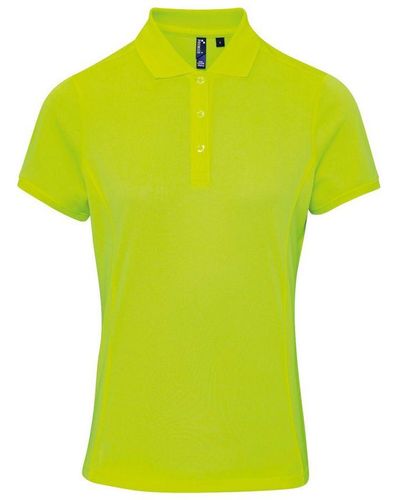 PREMIER Ladies Coolchecker Short Sleeve Pique Polo T-Shirt (Neon) - Yellow