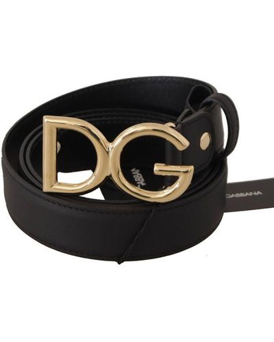 Dolce & Gabbana Leather Metal Logo Waist Buckle Belt - Black