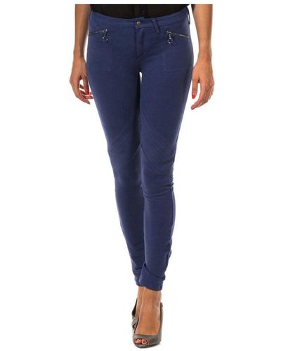 Met Elastic Trousers Style legging With Belt Loops 10dbf0752 Woman Cotton - Blue