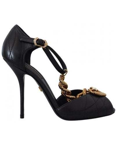 Dolce & Gabbana Leather Devotion Heart Sandals Shoes - Black