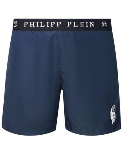 Philipp Plein Branded Waistband Swim Shorts - Blue